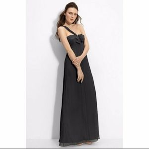 Amsale Bow Front One Shoulder Chiffon Gown